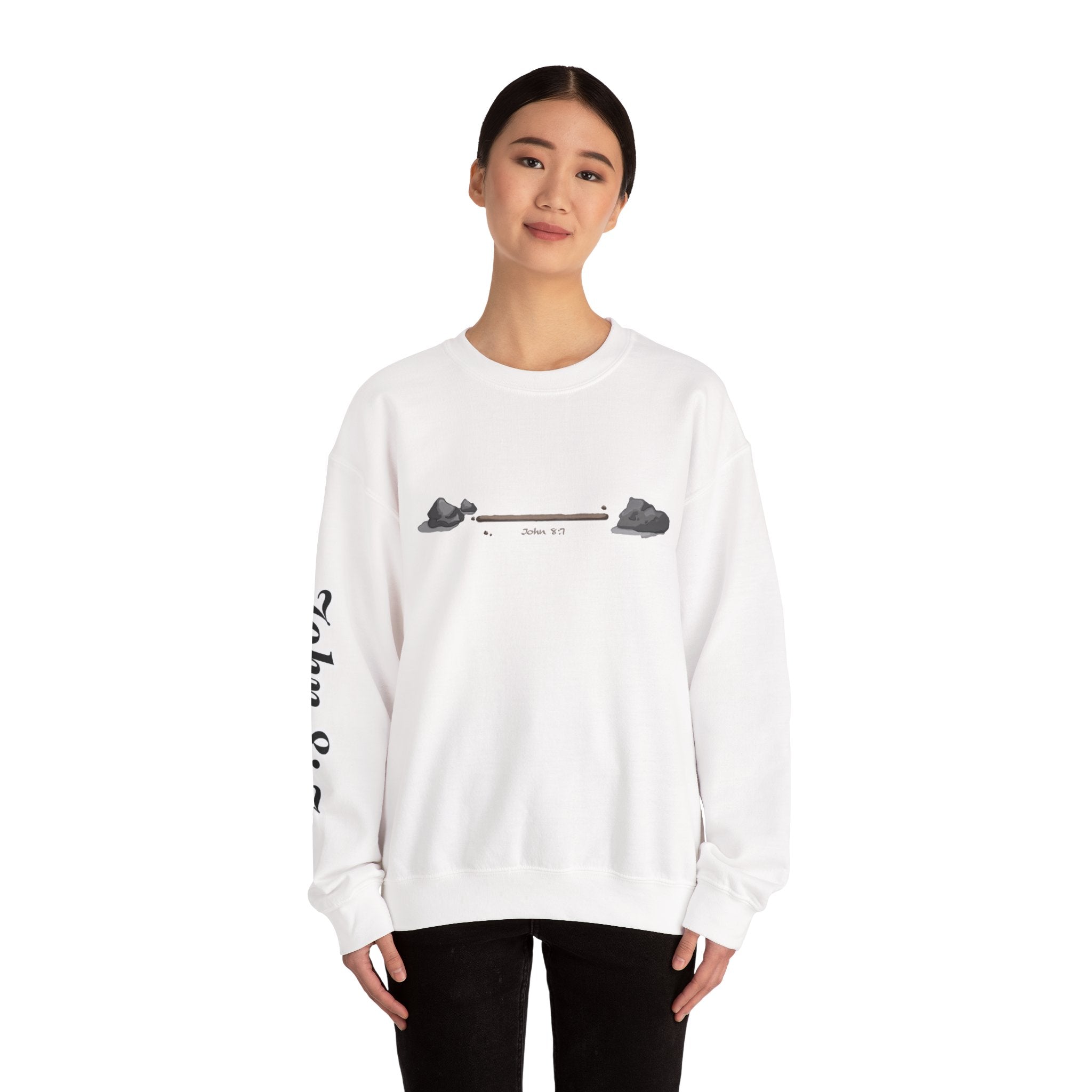 first to throw the stone | John 8:7 Christian Crewneck Sweatshirt