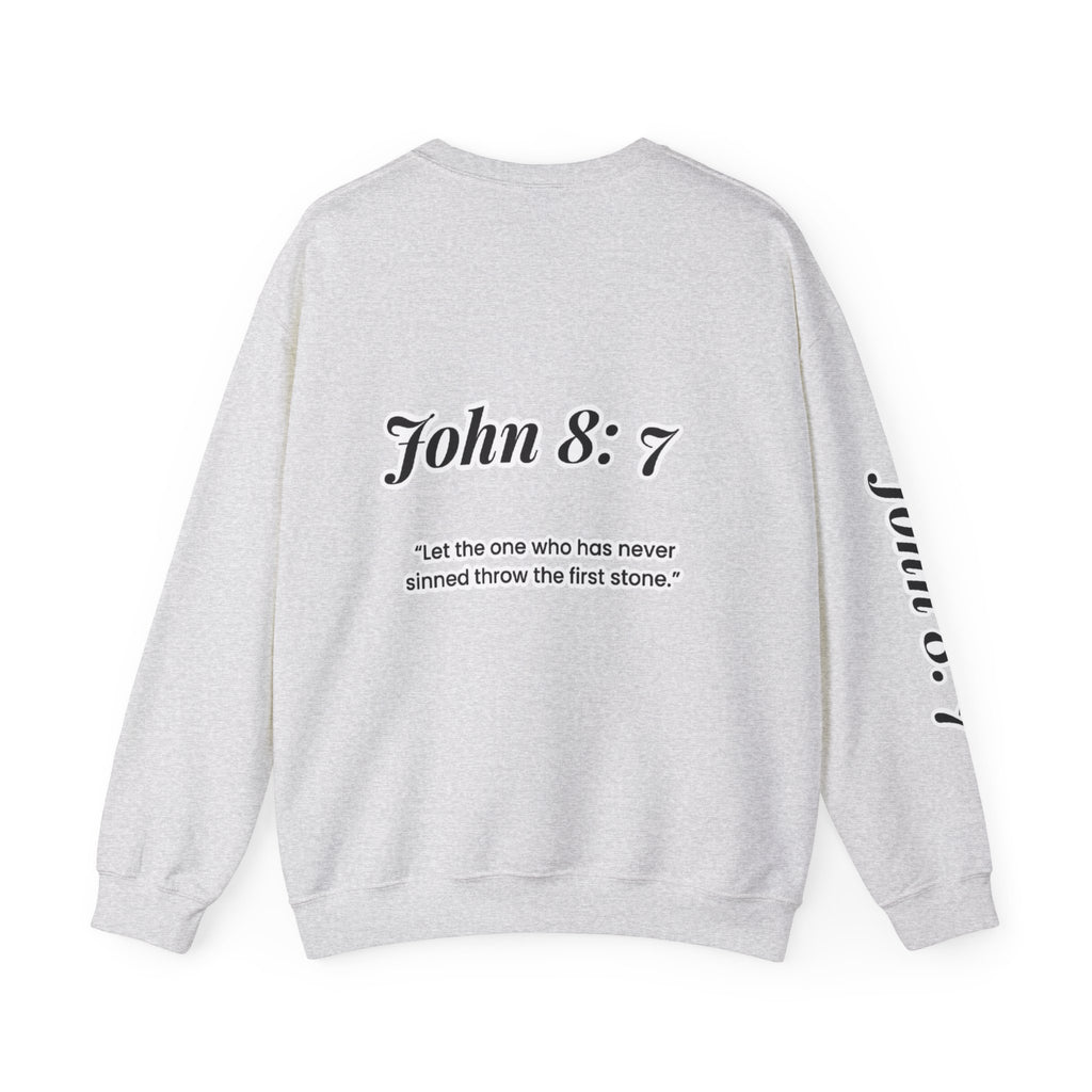 first to throw the stone | John 8:7 Christian Crewneck Sweatshirt