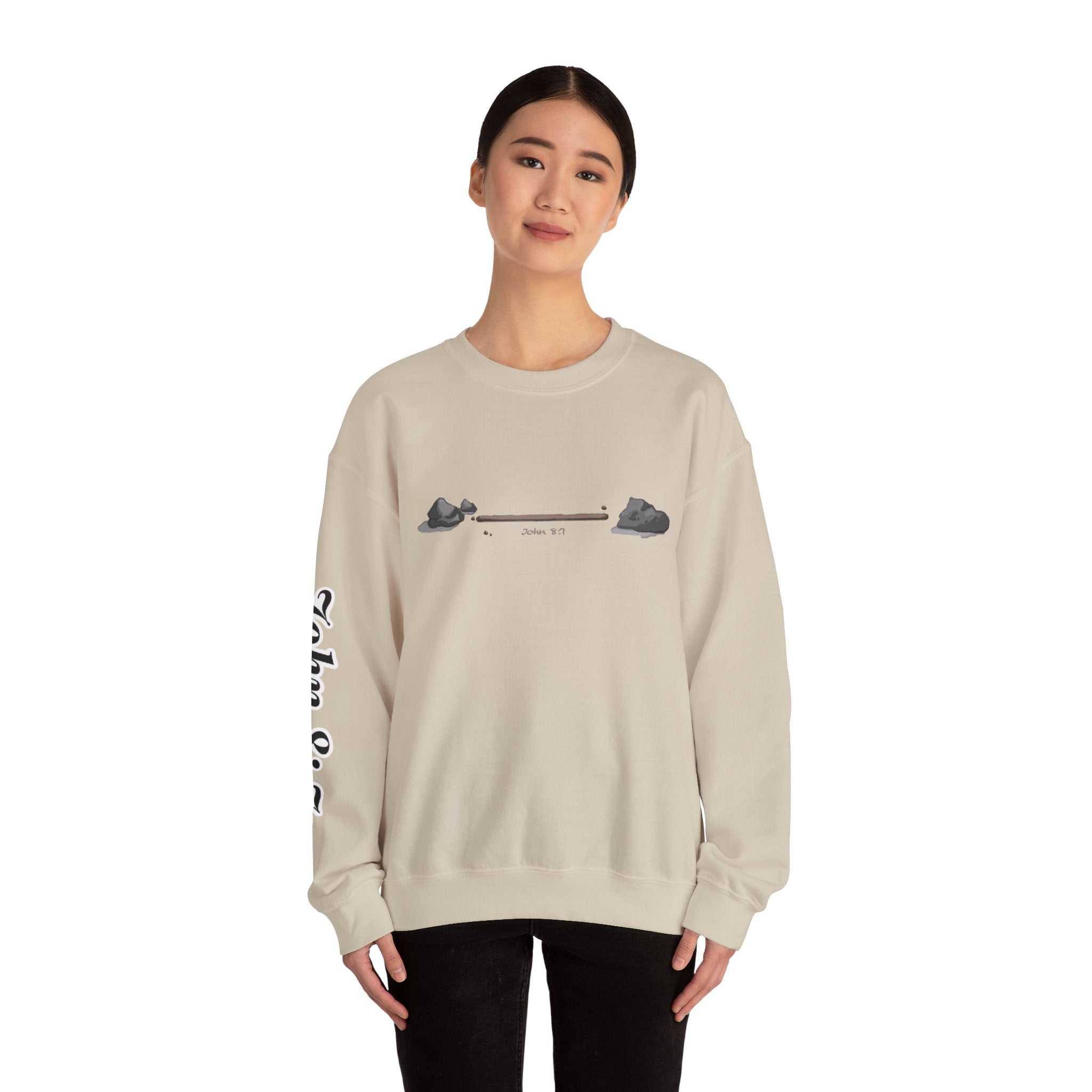 first to throw the stone | John 8:7 Christian Crewneck Sweatshirt