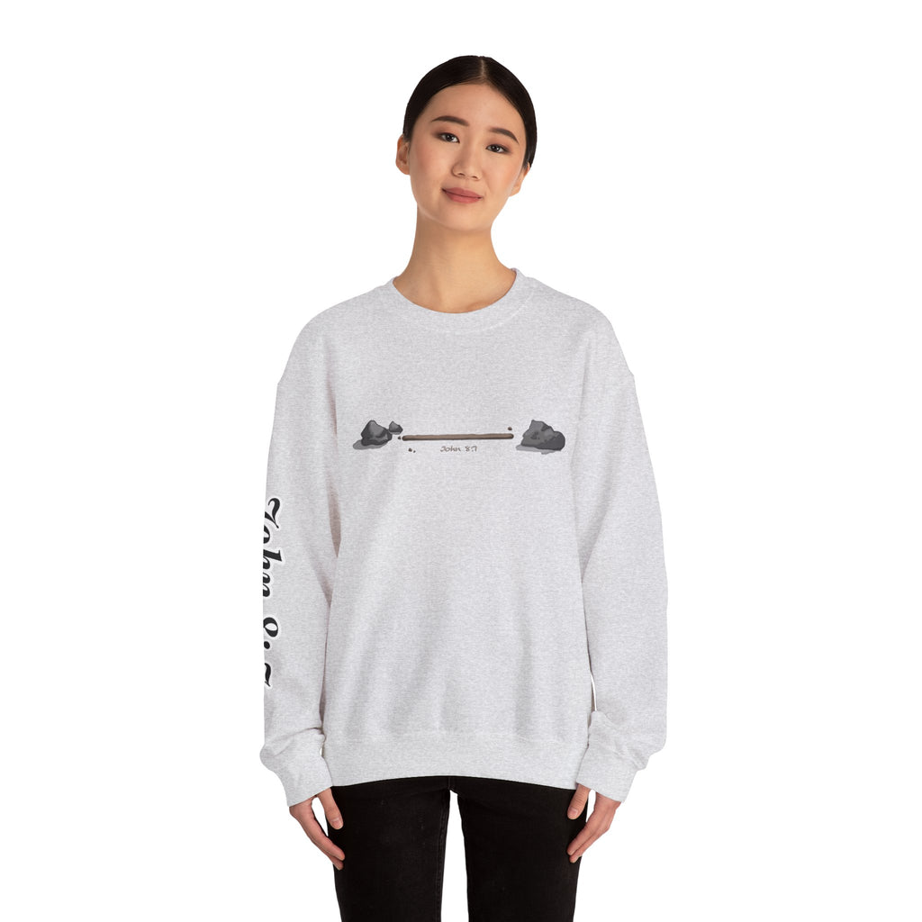first to throw the stone | John 8:7 Christian Crewneck Sweatshirt